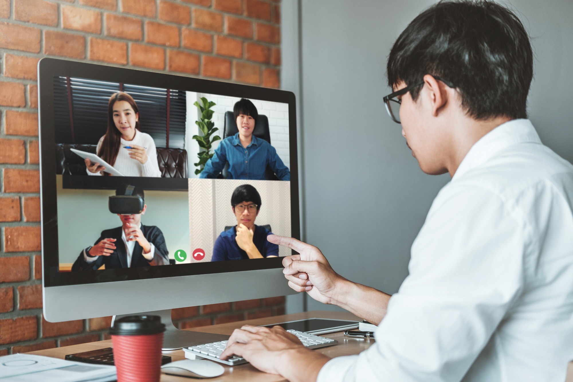 video conference online meeting with Asian team